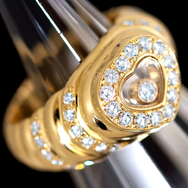 かわいい新作 D0496【Chopard】ショパール 最高級18金無垢リング Diamonds Happy 指輪