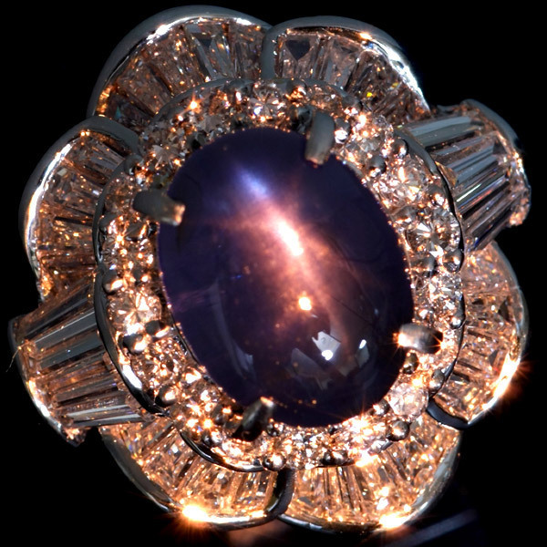 C1912 美しい大粒スターサファイア６．０２ct 天然絶品ダイヤモンド２．５７ct 最高級Pt900無垢リング サイズ10 重さ12.0g 縦幅21.2mm