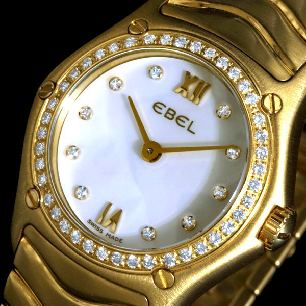 【SALE／55%OFF】 最高級18金無垢 マザーオブパール 純正ダイヤモンド 99640【EBEL】エベル 婦人QZ ケース幅24.0mm 重さ89.0g 腕周り17.5cm エベル