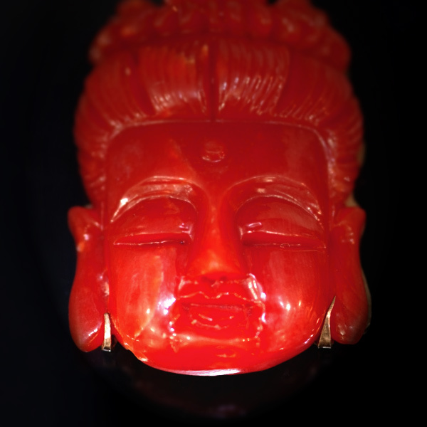 D9165【BUDDHA】美しい血赤珊瑚 Coral 最高級18金無垢ペンダントトップ