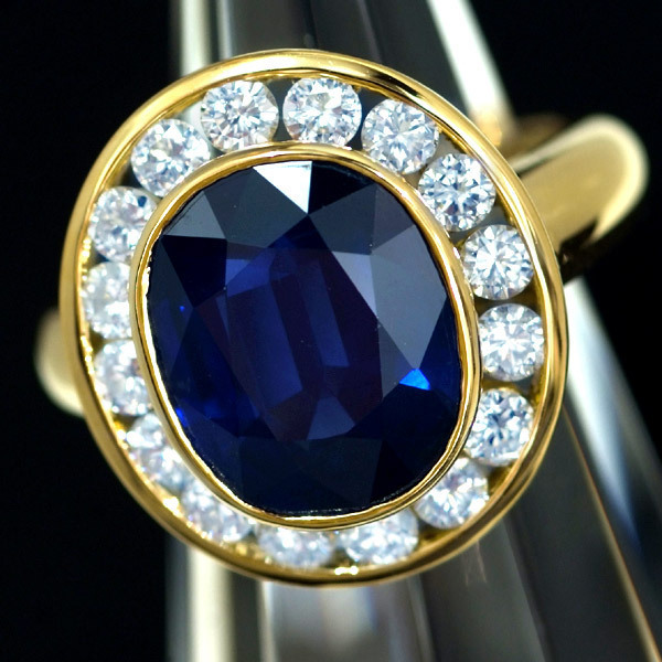 D2612 美しい大粒サファイア 天然上質ダイヤモンド 最高級18金無垢セレブリティリング