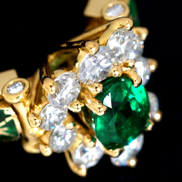 B6931[Korloff]korurof excellent article emerald 1.00ct natural rarity diamond 1.30ct top class 18 pure gold ring 