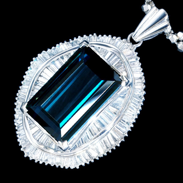 A7997 美しいネオン系大粒ブルートルマリン２０．７５ct 天然上質ダイヤモンド２．１１ct 最高級Pｔ900無垢セレブリティネックレス