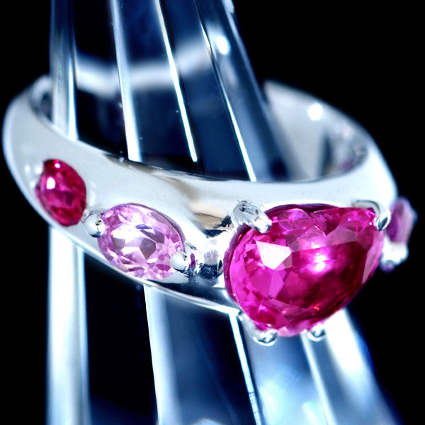 【待望★】 C7012 美しい非加熱ピンクサファイア2.71、1.01ct 美しいルビー0.56ct 最高級18KWG無垢リング サファイア 【待望★】 C7012 美しい非加熱ピンクサファイア2.71、1.01ct 美しいルビー0.56ct 最高級18KWG無垢リング サファイア