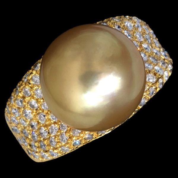 A5386 beautiful large grain Golden series pearl 11.8mm natural rarity diamond 1.00ct top class 18 pure gold ring 