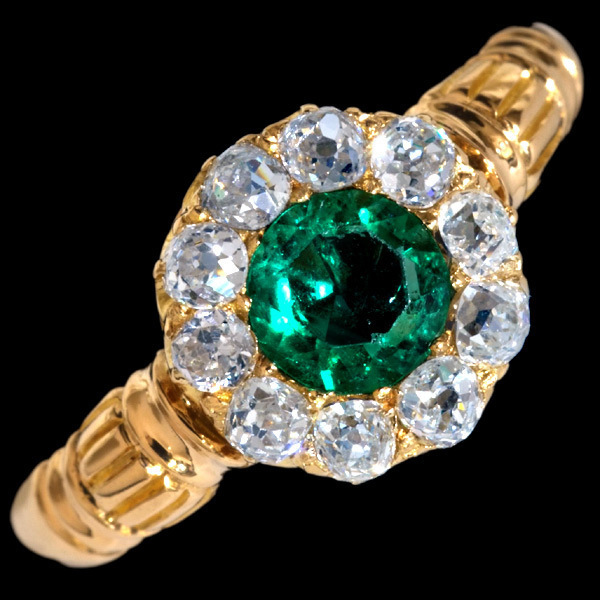 A5791 beautiful emerald natural fine quality diamond antique Gold ring 