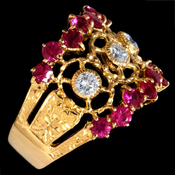 A3493 美しいルビー1.49ct 天然絶品ダイヤモンド0.30ct 最高級18金無垢ビックリング_画像2