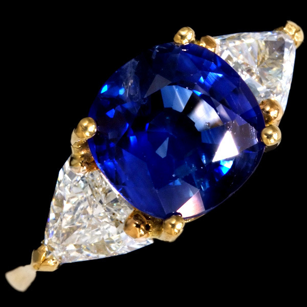 A9683 美しいサファイア３．２２ｃｔ 天然大粒上質ダイヤモンド０．８９ｃｔ 最高級18金無垢セレブリティリング