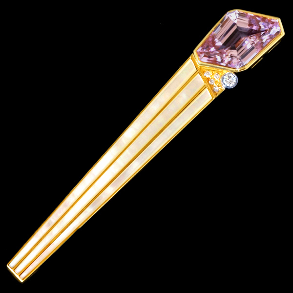 A1594【TASAKI】タサキ 美しい大粒クンツァイト 天然絶品ダイヤモンド マザーオブパール 最高級１８金無垢ブローチ