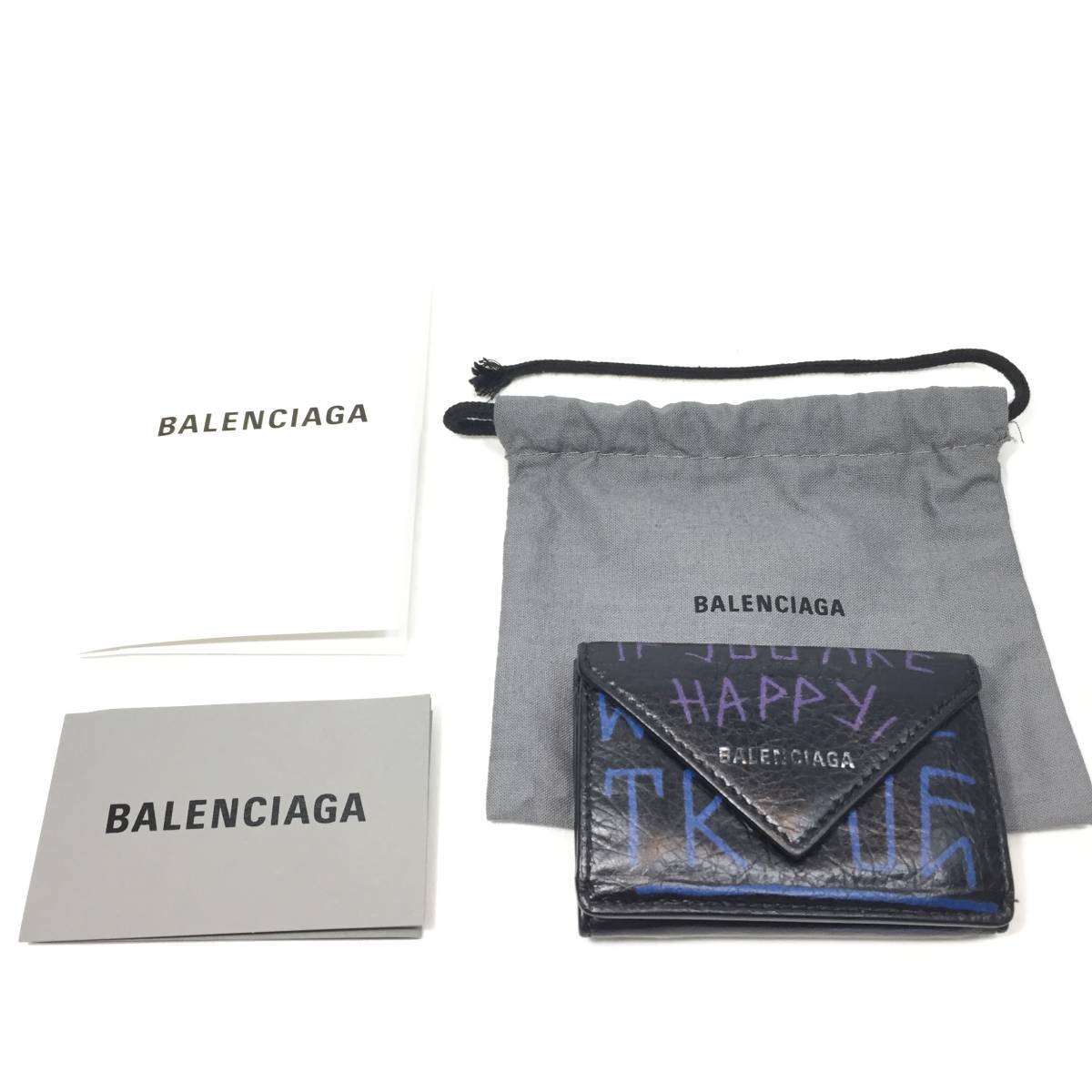 ▽バレンシアガ BALENCIAGA コンパクト財布 グラフィティ ペーパー ミニウォレット 391446 三つ折り 財布 Wホック レザー 革 デザイン