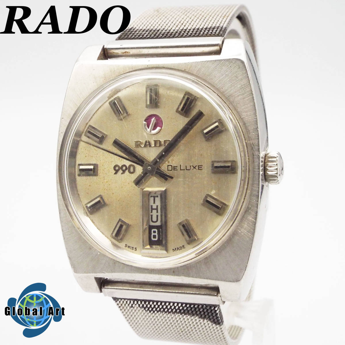 い02485/RADO ラドー/DELUXE デラックス/990/自動巻/メンズ腕時計/デイデイト/文字盤 シルバー/スイス製/11860