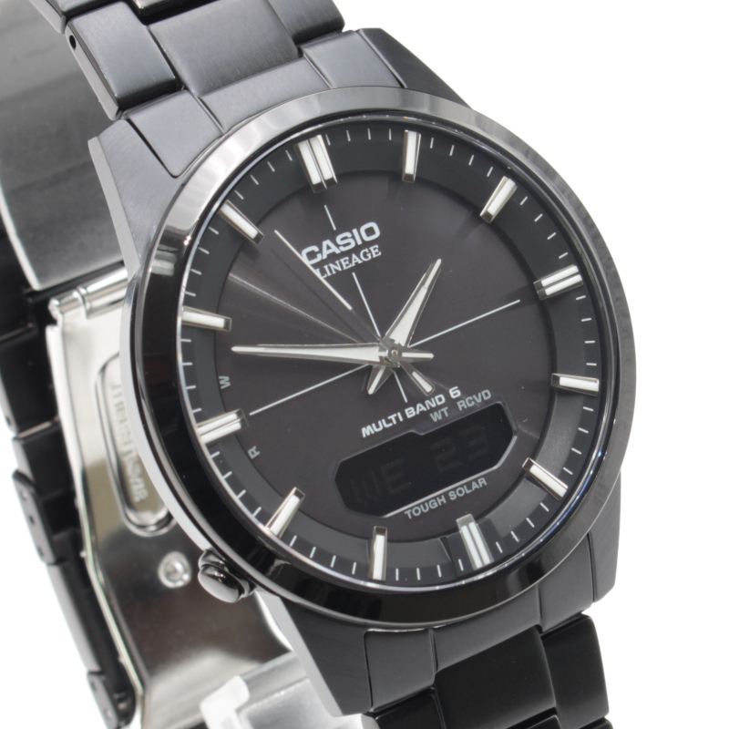 CASIO LINEAGE 人気のメタルバンド ソーラー電波腕時計 アナデジ時計