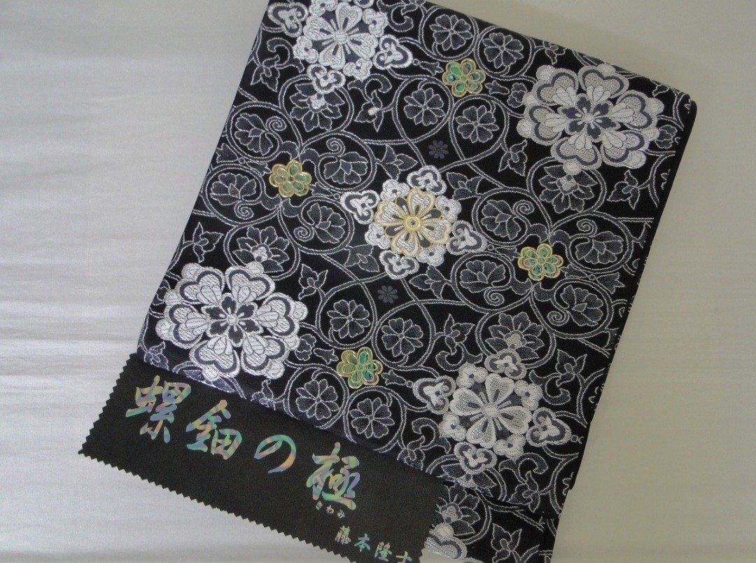 高級手縫仕立済☆新品☆ブラックダイヤ入り螺鈿細工・藤本隆士氏作