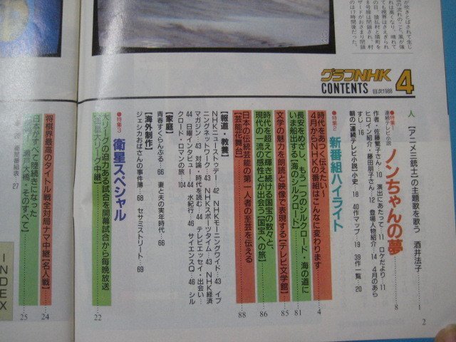 hc2745グラフNHK　1988年4月号　表紙：藤田朋子　特集：新番組ハイライト　のんちゃんの夢　NHKサービスセンター　104頁_画像3