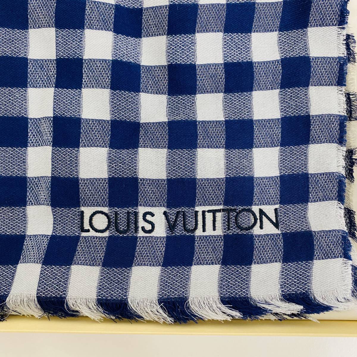 新品未使用 LOUIS VUITTON ストール 青 チェック柄 ルイヴィトン F743