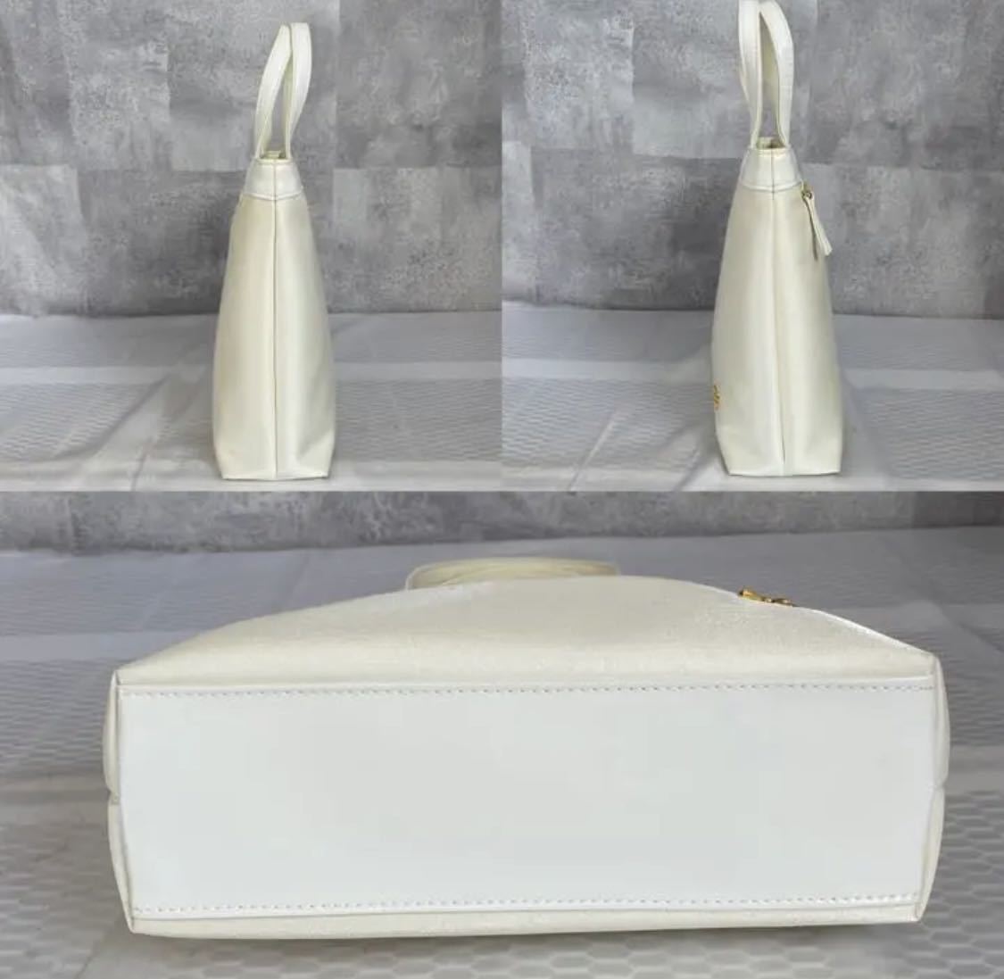 美品 WAKO ワコウ 銀座 和光 エナメル×布製 ホワイト×アイボリー 美品 WAKO ワコウ 銀座 和光 エナメル×布製 ホワイト×アイボリー