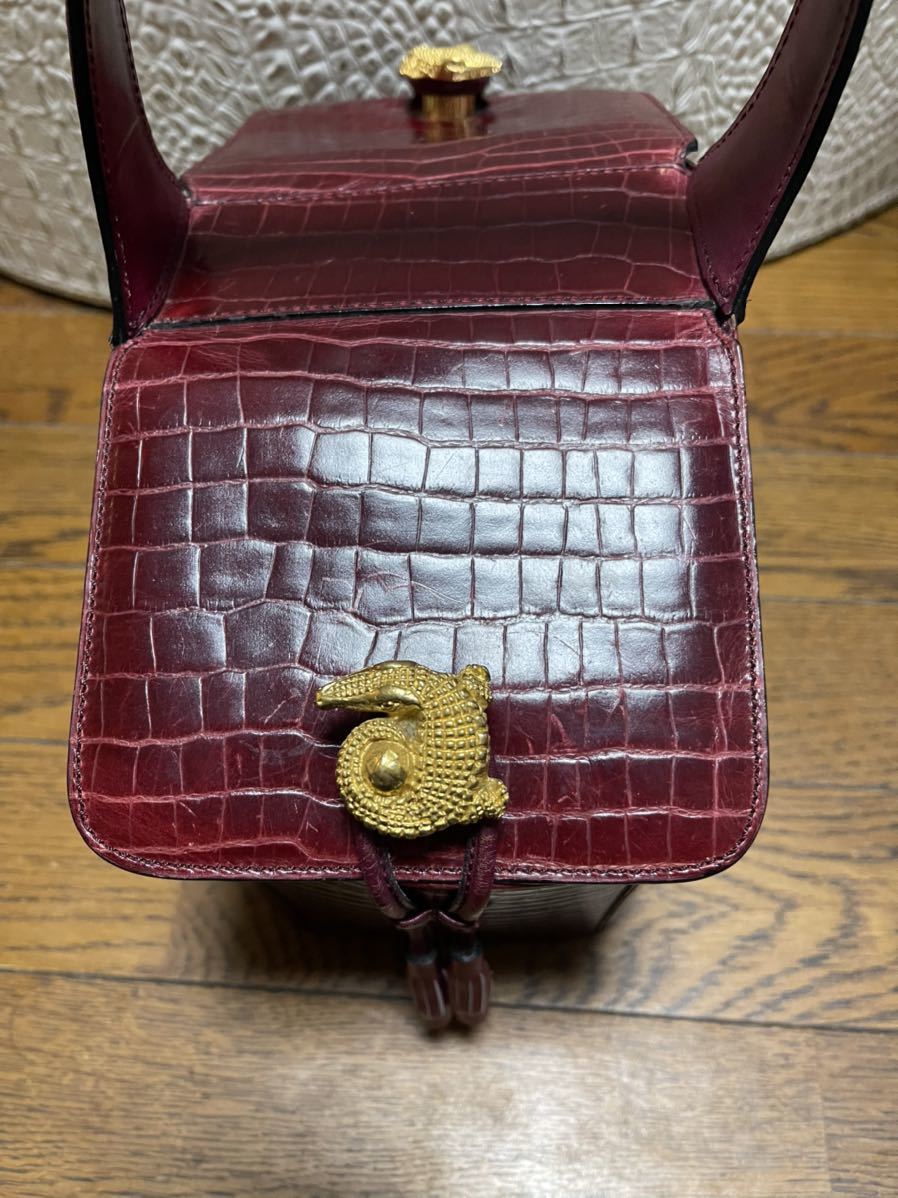 セリーヌCELINEゴールド金ワニ金具クロコ型押しハンドバッグ鞄