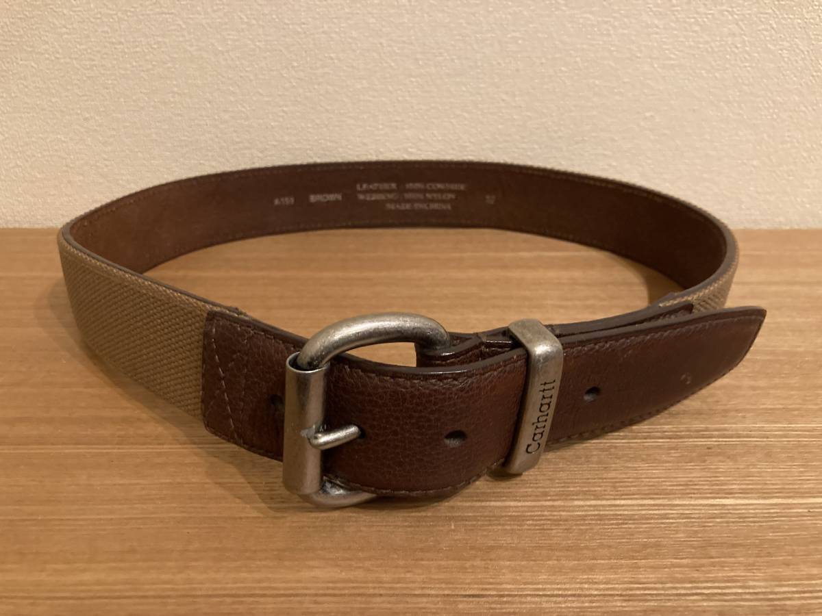 Carhartt A159 Leather and Web Belt BROWN 32 USED カーハート レザー アンド ウェブ ベルト _画像1