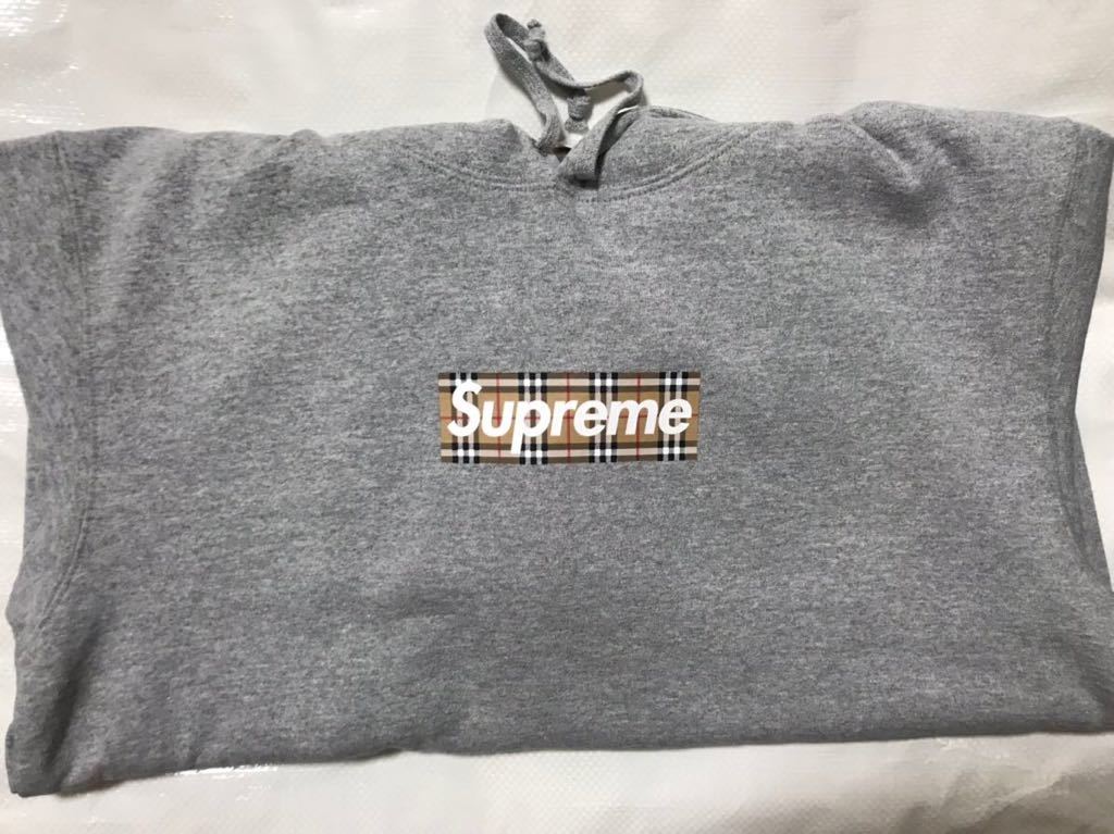 22SS 新品 Supreme Burberry Box Logo Hooded Sweatshirt Grey Sサイズ 国内正規品 シュプリーム  バーバリー ボックスロゴ パーカー 灰
