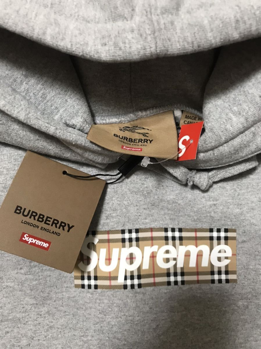 22SS 新品 Supreme Burberry Box Logo Hooded Sweatshirt Grey Sサイズ