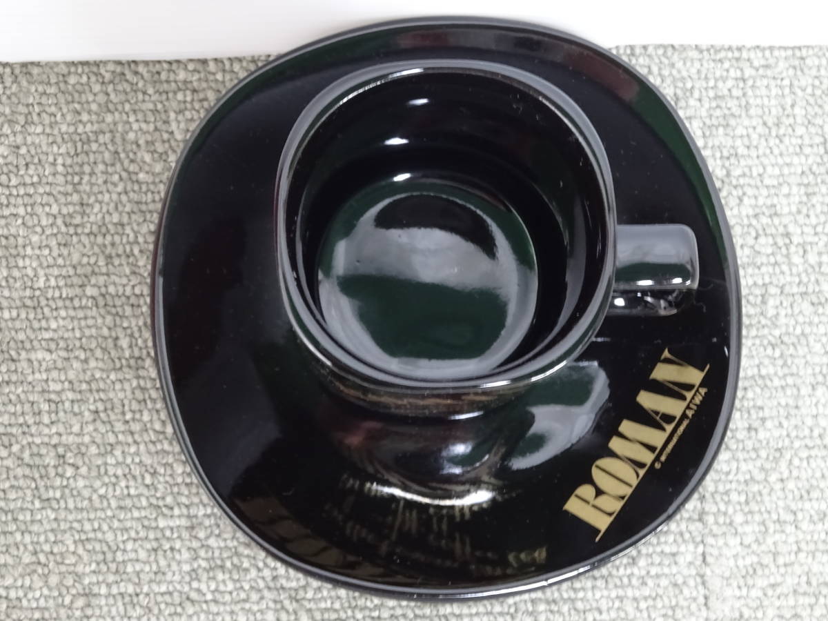未使用 長期保管品 昭和 レトロ スクエア コーヒーセット 5客 ブラック ゴールドロゴ カップ ソーサー_画像4