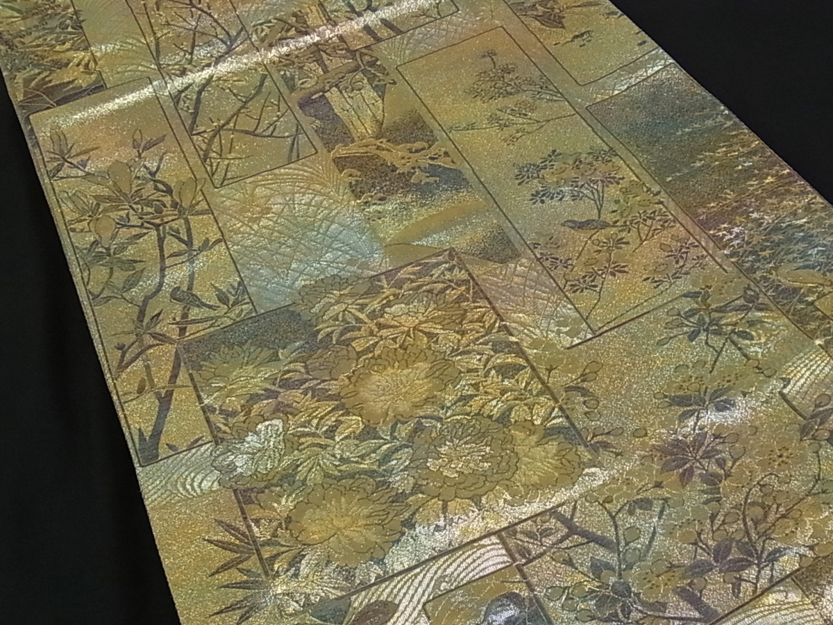 づいた 西陣逸品 プラチナ箔本金箔 両面全通高級正絹美術袋帯 4cPka