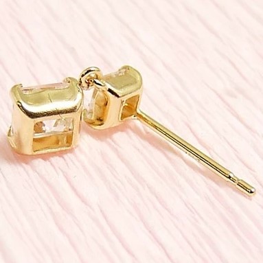 [ new goods ]18 gold /k18/ yellow gold / square cut Cubic swaying earrings 