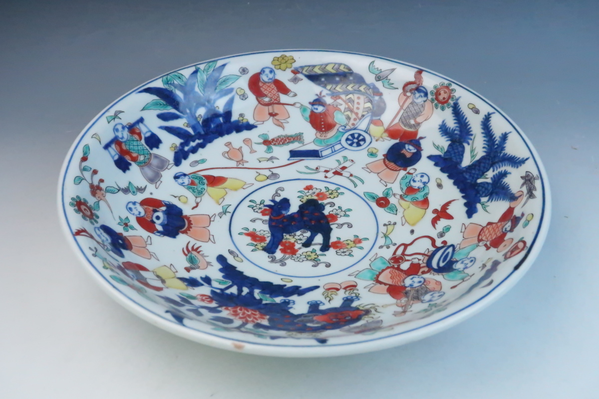 本物の 中国陶磁器 元染 大皿 麒麟 - 陶芸