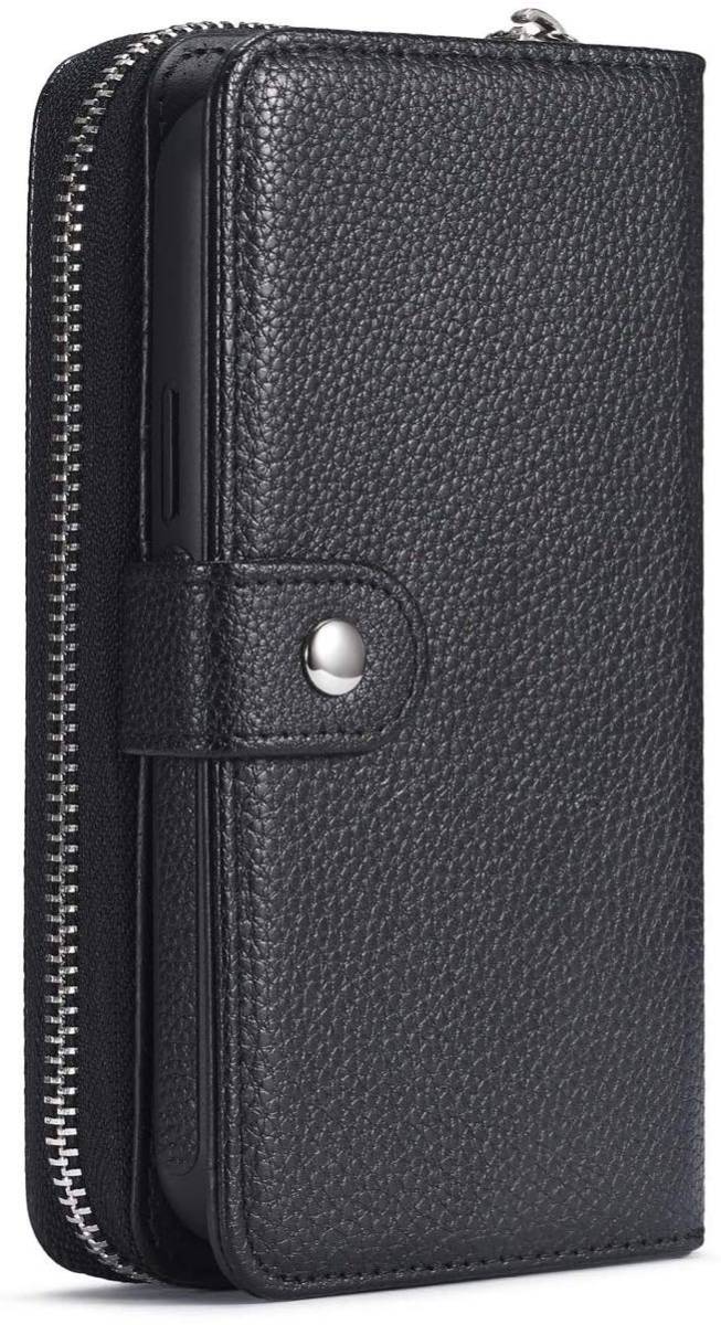 iPhone 13 pro max leather case iPhone13 pro max cover iphone13 pro max case notebook type . purse attaching card storage fastener attaching black 