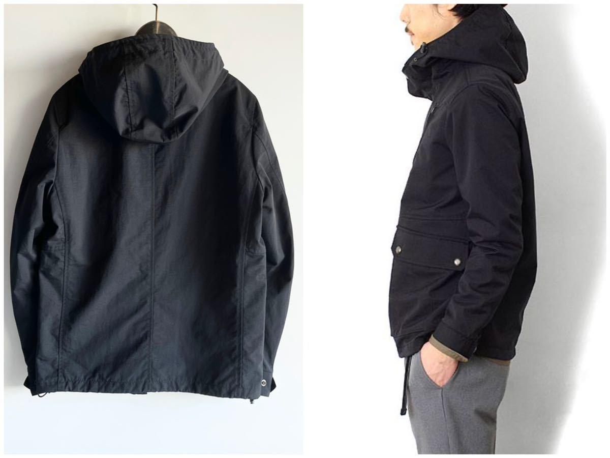 美品 LOOK同型 LOUNGE LIZARD ラウンジリザード NYLON TASLAN GROSGRAIN HOODEDJACKET ナイロンマウンテンパーカー ブラック サイズ1 S_画像2