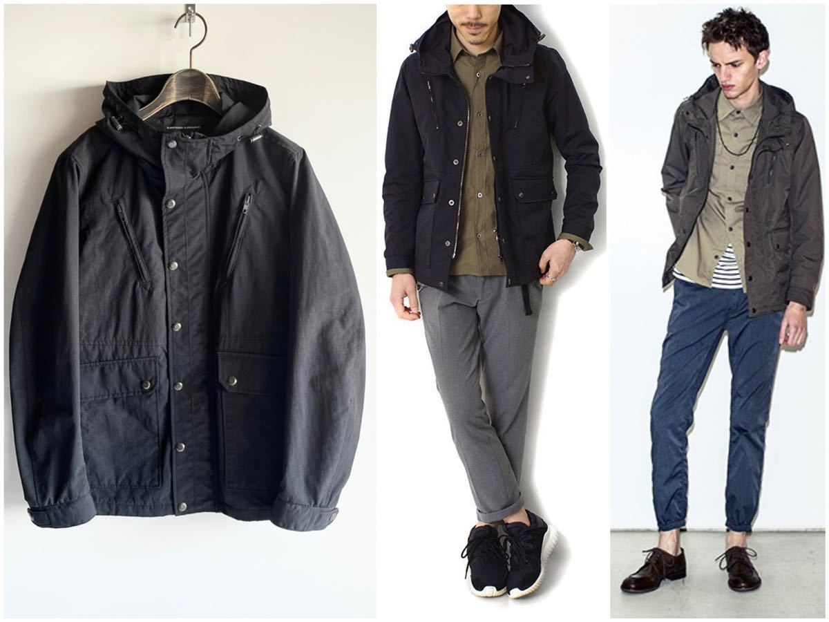 美品 LOOK同型 LOUNGE LIZARD ラウンジリザード NYLON TASLAN GROSGRAIN HOODEDJACKET ナイロンマウンテンパーカー ブラック サイズ1 S_画像1