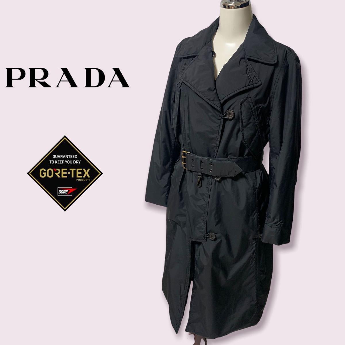 GORE-TEX PRADA SPORTS プラダ ゴアテックス ナイロン トレンチコート size40 ブラック レディース_画像1