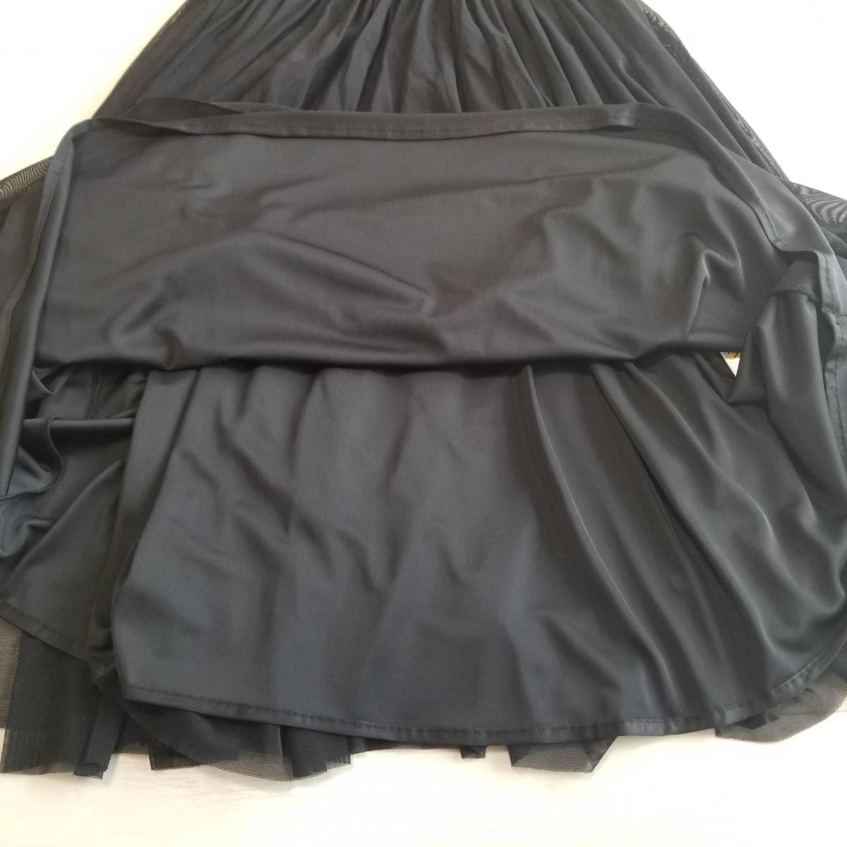 STRAWBERRY-FIELDS ストロベリーフィールズ ワンピース ノースリーブ シャーリング リボン ギャザースカート フェミニン ブラック xm75_画像8