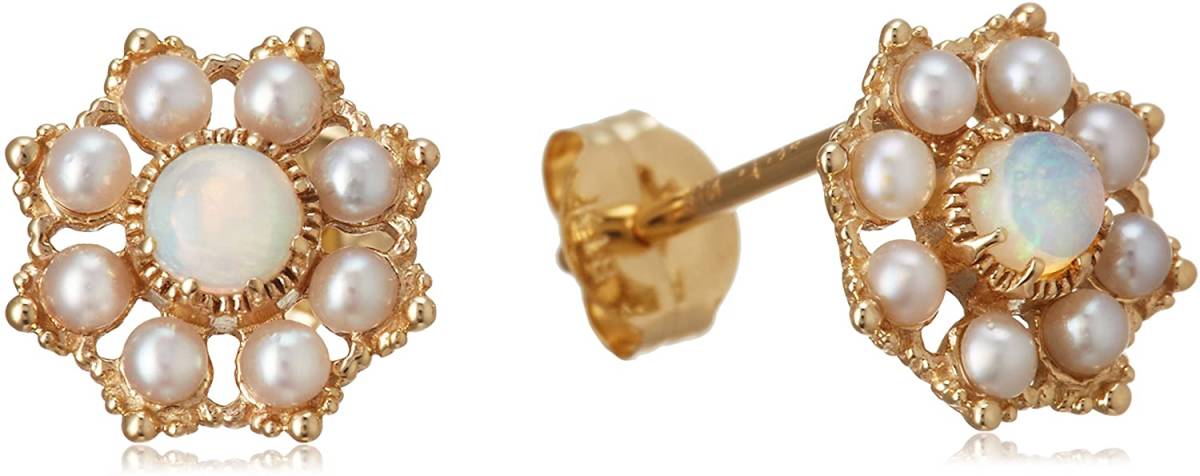  Agete Classic agete CLASSIC K14 Gold earrings pearl & opal 