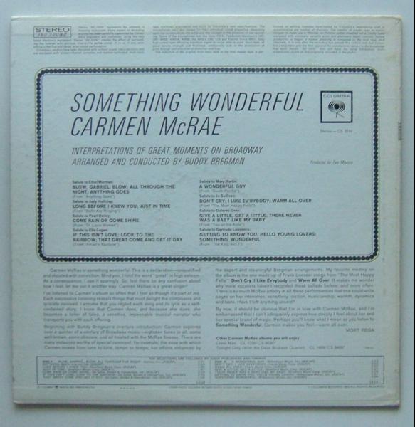 ◆ CARMEN McRAE / Something Wonderful ◆ Columbia CS-8743 (2eye) ◆_画像2