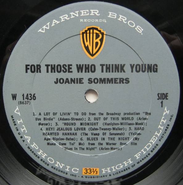◆ JOANIE SOMMERS / For Those Who Think Young ◆ Warner Bros W-1436 (grey) ◆ B_画像3