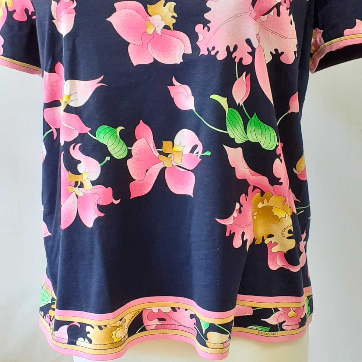 レオナール花柄コットン、カットソー/Tシャツ 、サイズ４２、XL、13号