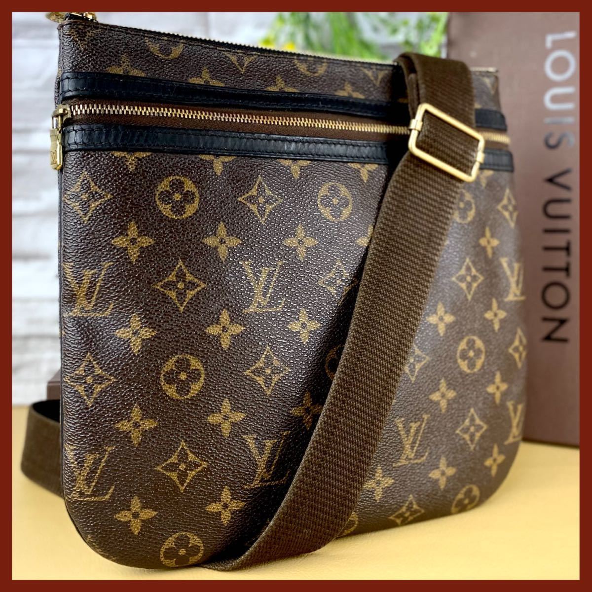 1090 Louis Vuitton 1円★美品★ モノグラム ポシェット ボスフォール ショルダーバッグ 斜め掛け 黒 茶 ルイヴィトン ビトン 薄型_画像1