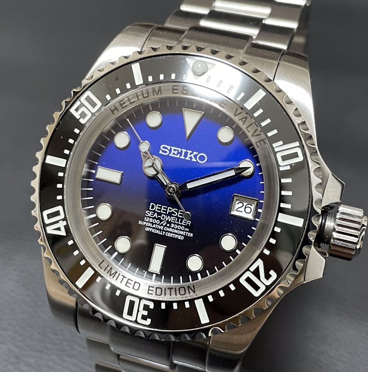 一円スタート セイコー カスタム NH35 DEEPSEA SEA-DWELLER 44mm デイト 腕時計 ウォッチ自動巻き MOD ハック_画像1