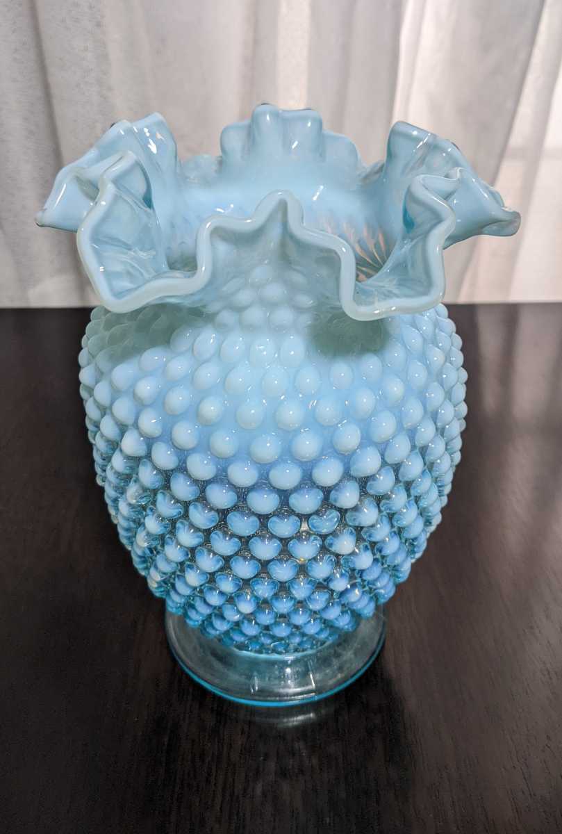 大型 フェントン ブルーオパルセント ホブネイル 花びん H20.5cm www