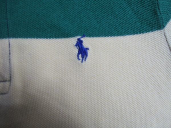 BD687【Polo by Ralph Lauren 】ロゴ刺繍　ボーダー　半袖　ポロシャツ　男児　緑・黄・濃青　100_画像4