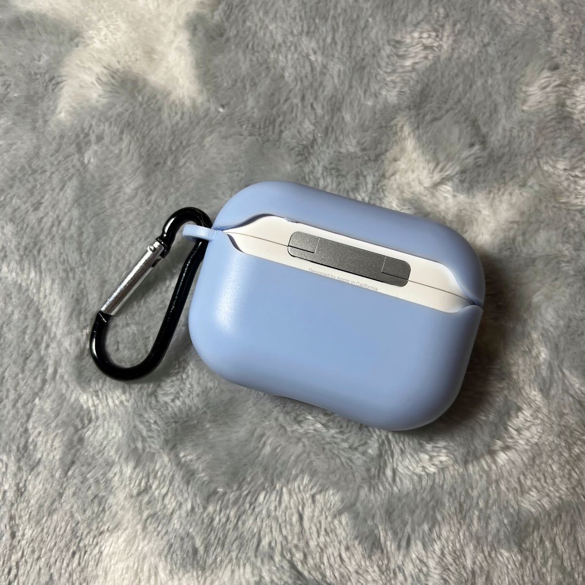 AirPods proケース　カバー　アップル　ブルー　TPUケース　カラビナ付き