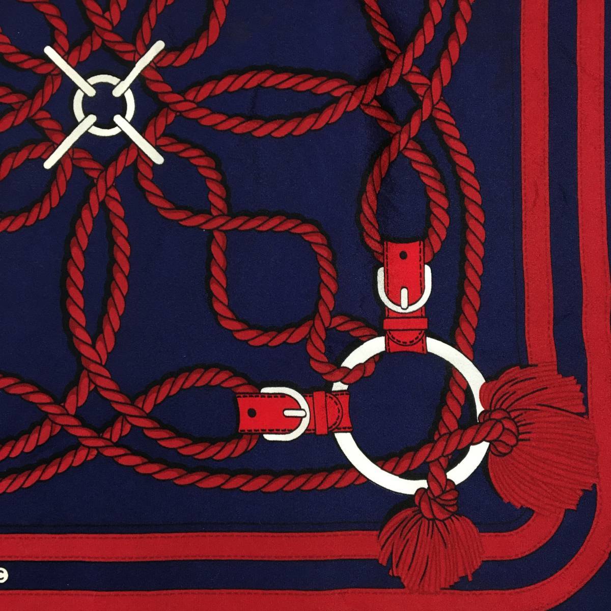 1円 HERMES エルメス カレ90 シルク100% スカーフ ロープモチーフ