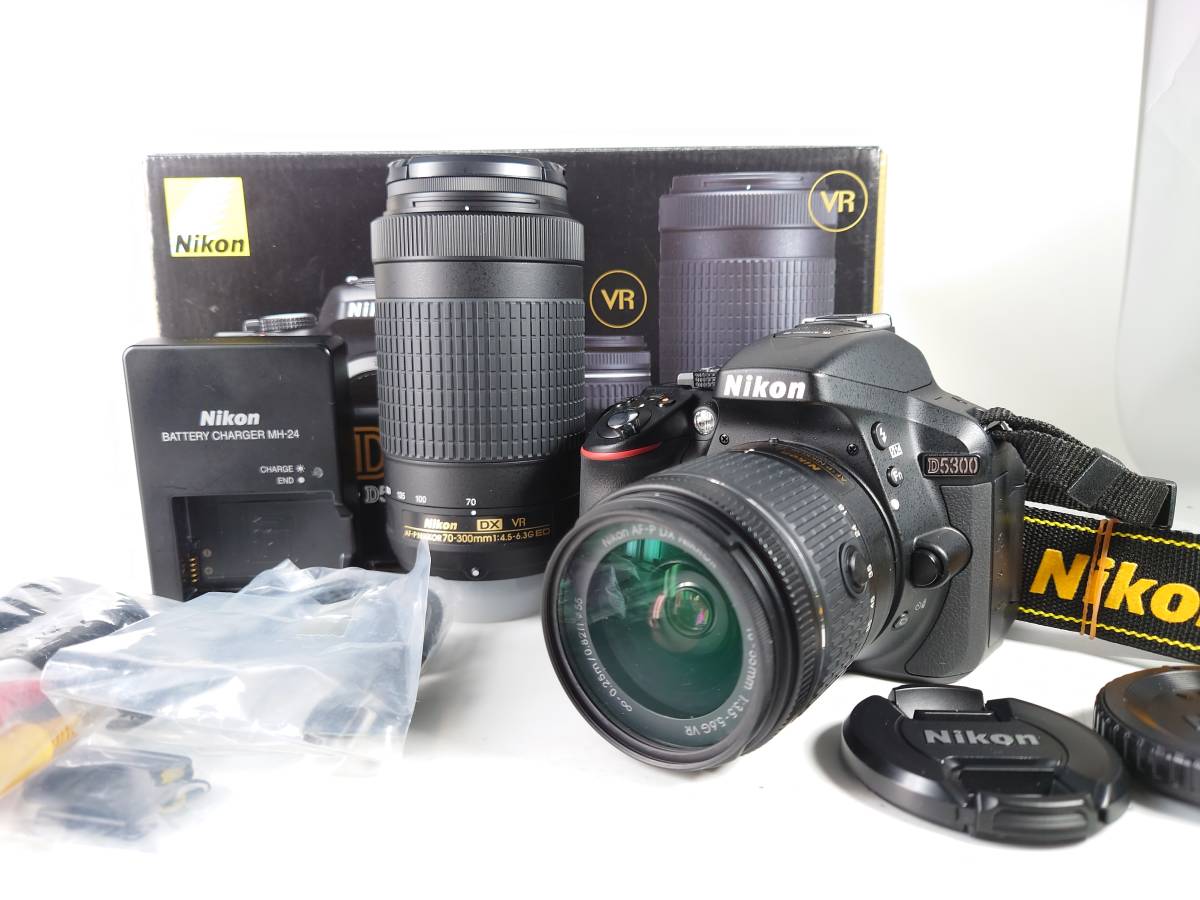 1円 超美品 ショット数488!! Nikon D5300 +AF-P 18-55mm 70-300 VR