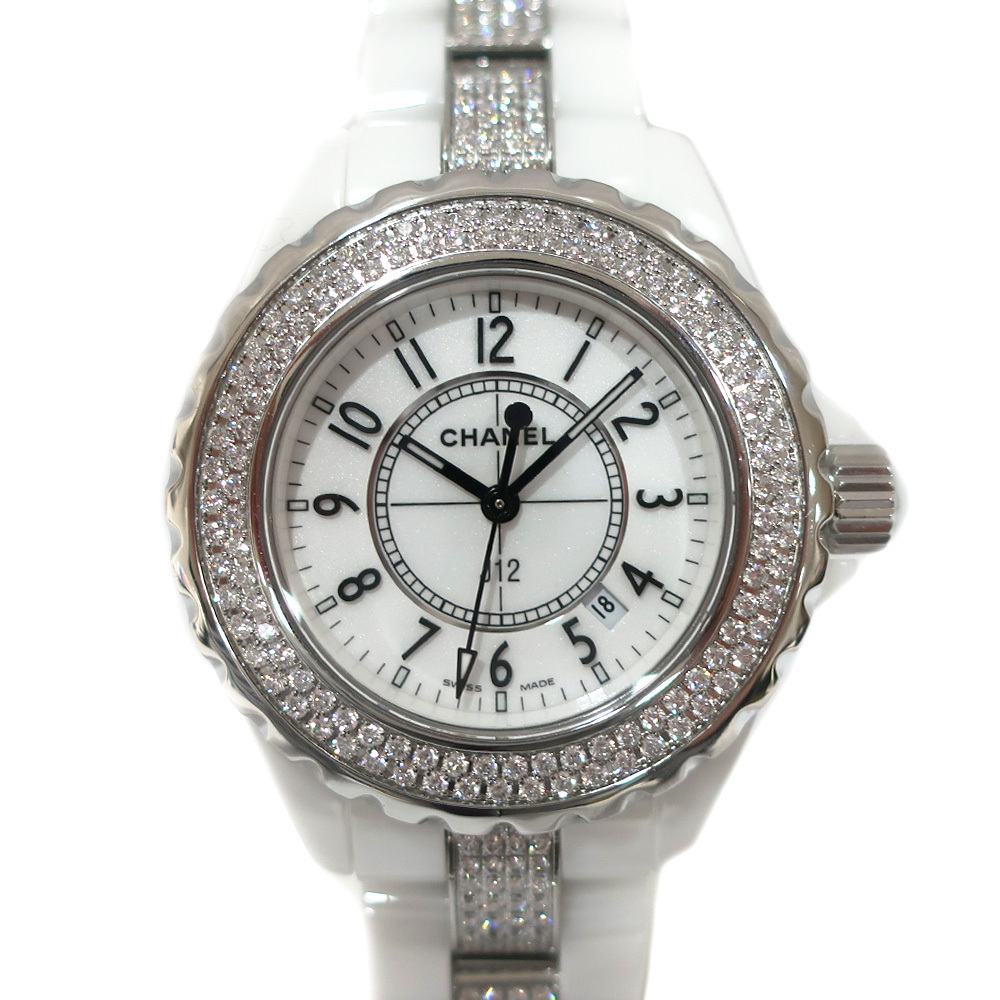 栄 シャネル J12 H1420 33mm ダイヤベゼル 腕時計 クォーツ 最大58%OFFクーポン 卸直営 ホワイトセラミック レディース ブレスダイヤ