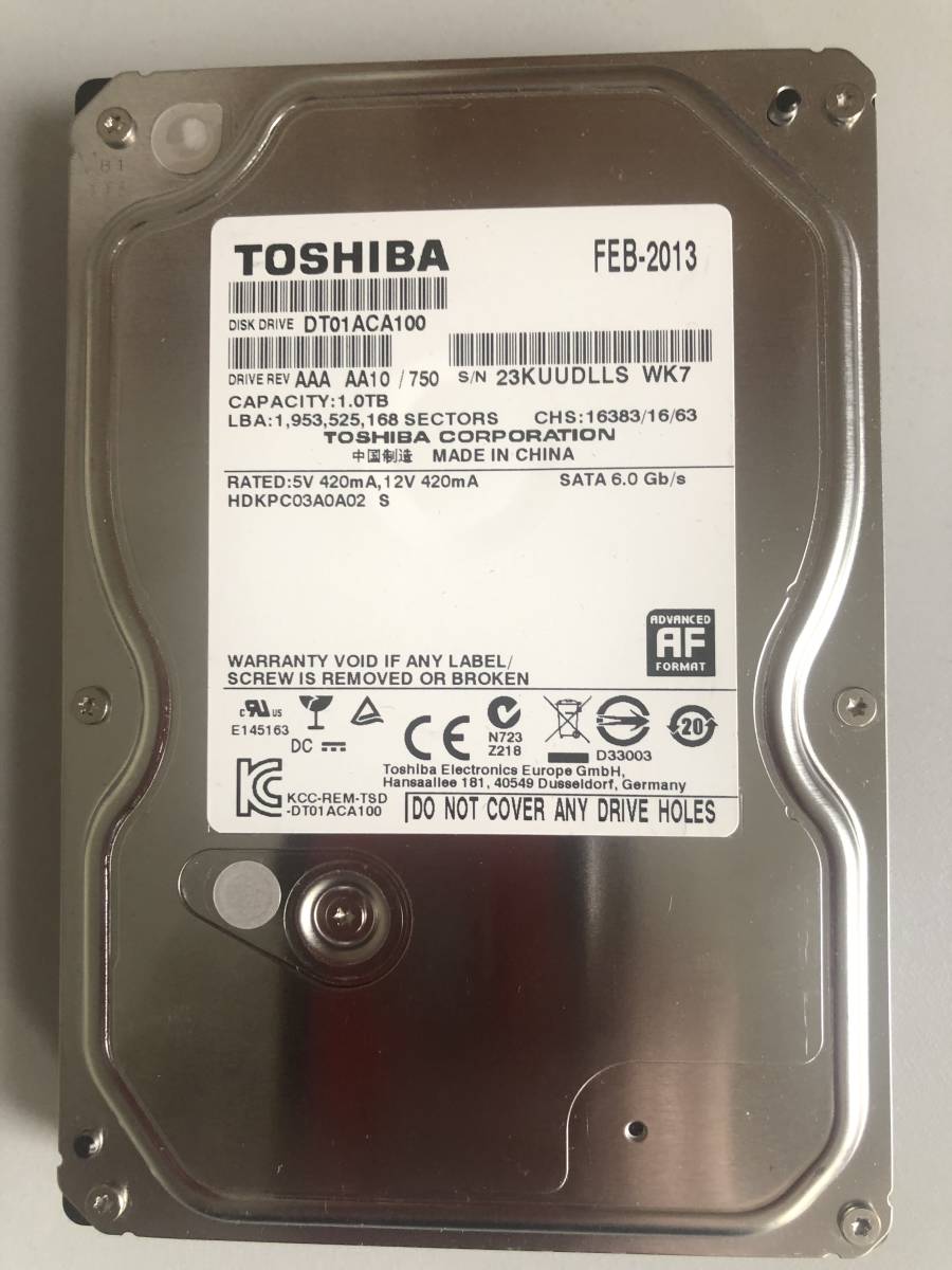 TOSHIBA 1.0TB 内蔵タイプハードディスク3 中古品 送料無料_画像1