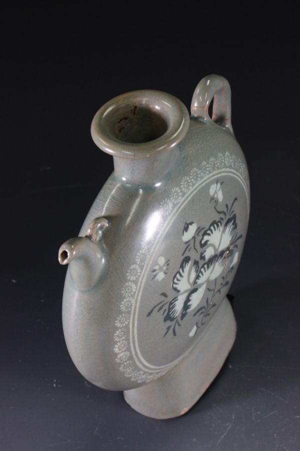 高麗青磁象嵌水鳥芦文梅瓶 李朝時代 高さ29cm