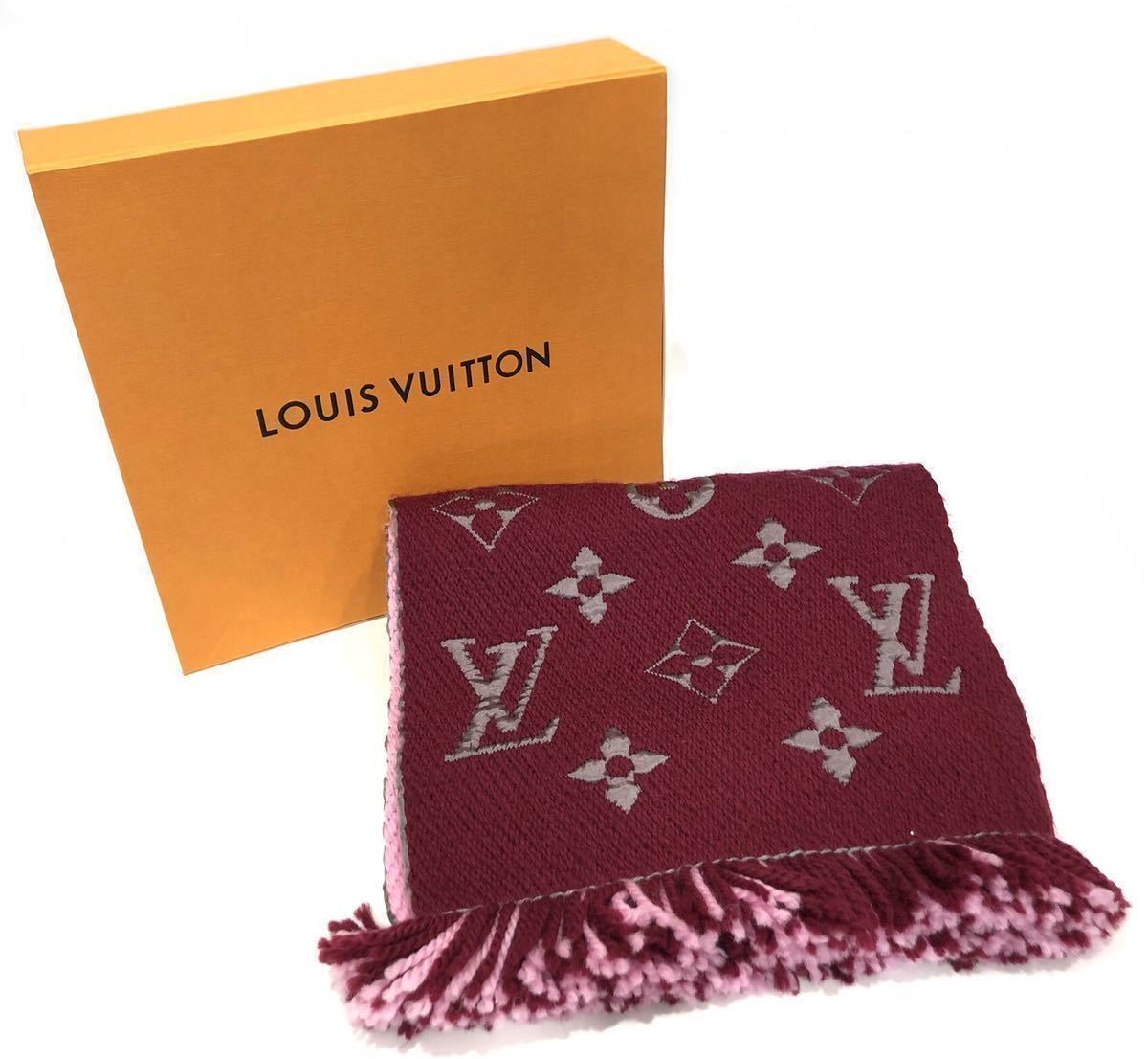 LOUIS VUITTON ルイヴィトン エシャルプ・ロゴマニア デュオ モノグラム M マフラー ワイン レッド ピンク レディース  送料無料