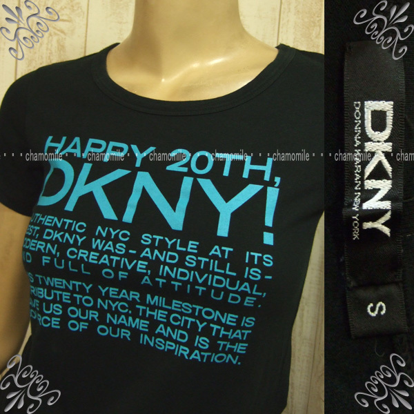 美品 DKNY★ダナ・キャラン★サイズS(9号相当) プリント パフスリーブトップス 黒色 定番活用 重ね着 ミドル丈 カットソー 美シルエット_画像4