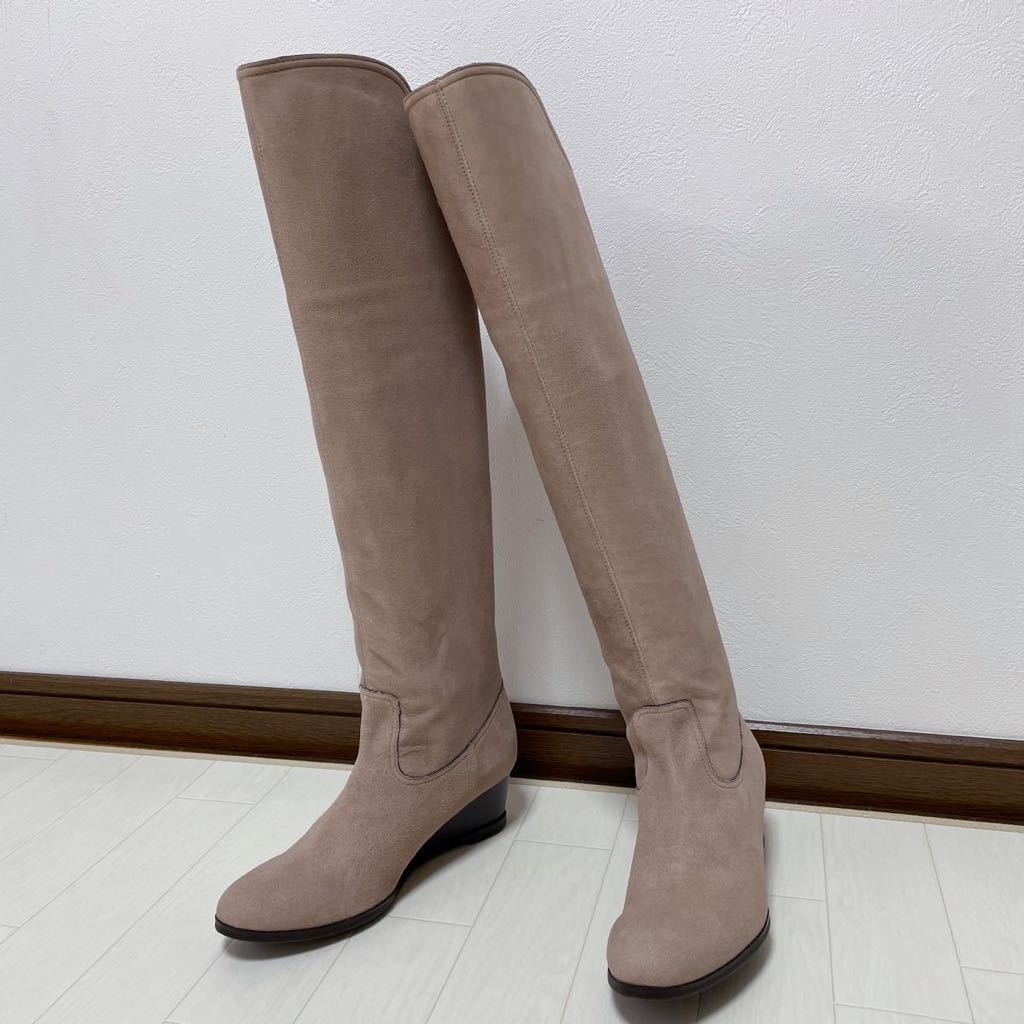 GINZA Kanematsu silver The kanematsu Ginza Kanematsu suede boots knee high boots beige made in Japan lady's 24cm beautiful goods 